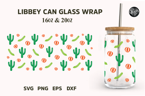 16oz Libbey Can Glass Cactus Full Wrap: Graphics for Tumbler Wraps