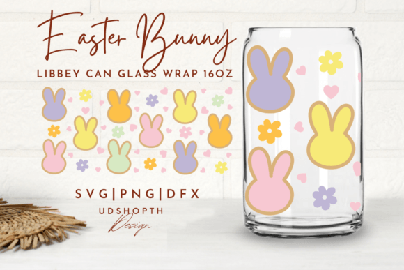 Easter Bunny with Flower Can Glass SVG: Graphics for Crafts