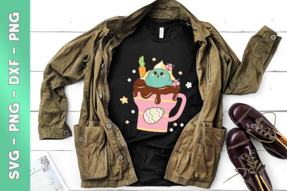 Easter Chibi Bird in Coffee Cup: Graphics & T-Shirt Designs