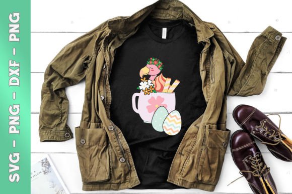 Easter Chibi Flamingo in Coffee Cup: Graphics for T-Shirt Designs
