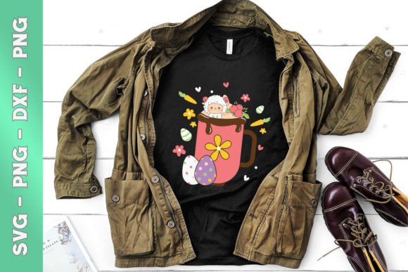 Easter Chibi Sheep in Coffee Cup: Graphics & T-Shirt Designs