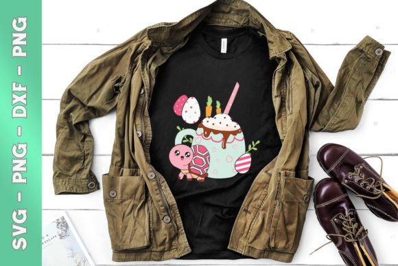 Easter Chibi Turtle in Coffee Cup: Graphics & T-Shirt Designs