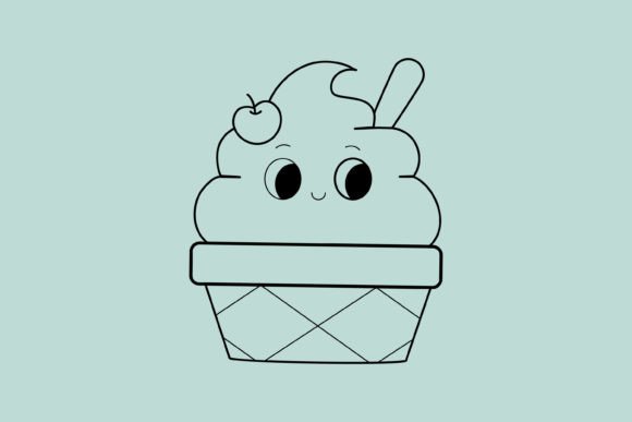 Outline Cute Ice Cream Cup: Graphics for Crafts & Sweet Branding
