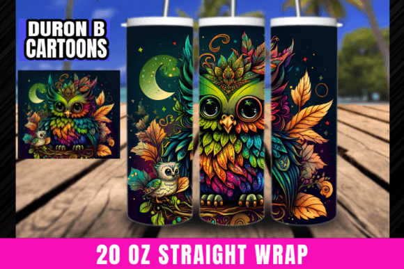 Owl Tumbler Wrap: Fantasy Graphics for Print Templates