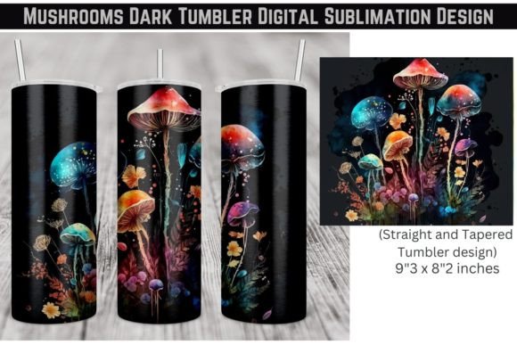 Skinny Tumbler PNG Mushrooms Dark: Graphics for Moody Branding
