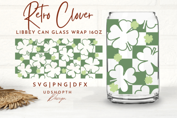 St.Patricks Day Retro Clover Can Glass Graphics