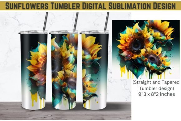 Sunflowers Tumbler Alcohol Ink 20oz Graphics